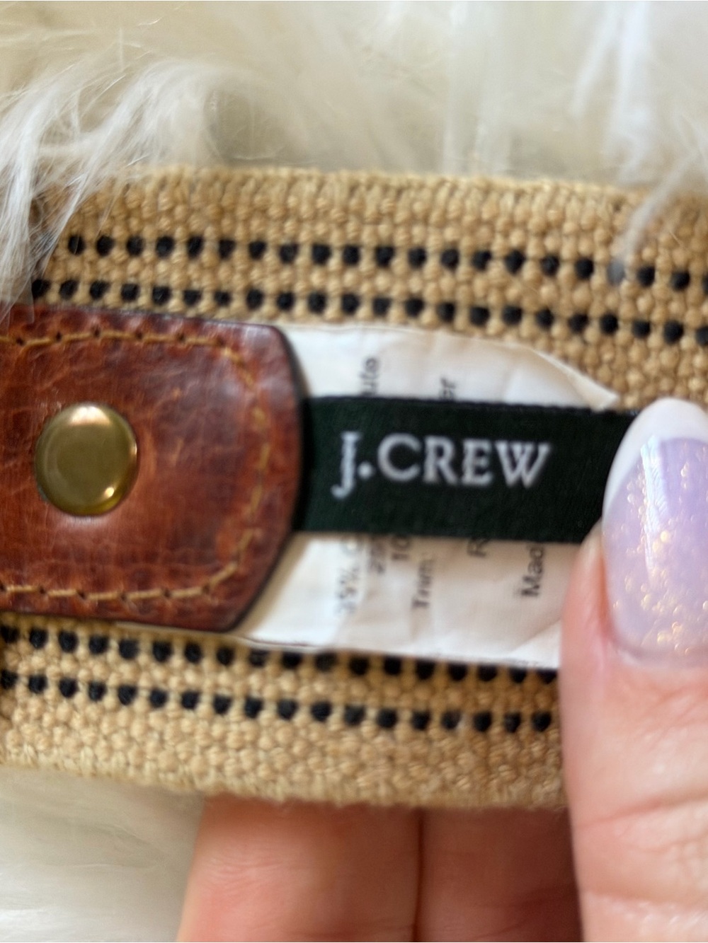 J. Crew Tan Canvas Belt with Brown Leather Accents and Brass Clip - Picture 3 of 4